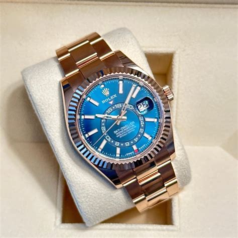 rolex sky dweller rose gold blue green dial|Rolex Sky-Dweller price used.